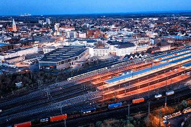 Luftbild Innenstadt Hamm bei Nacht